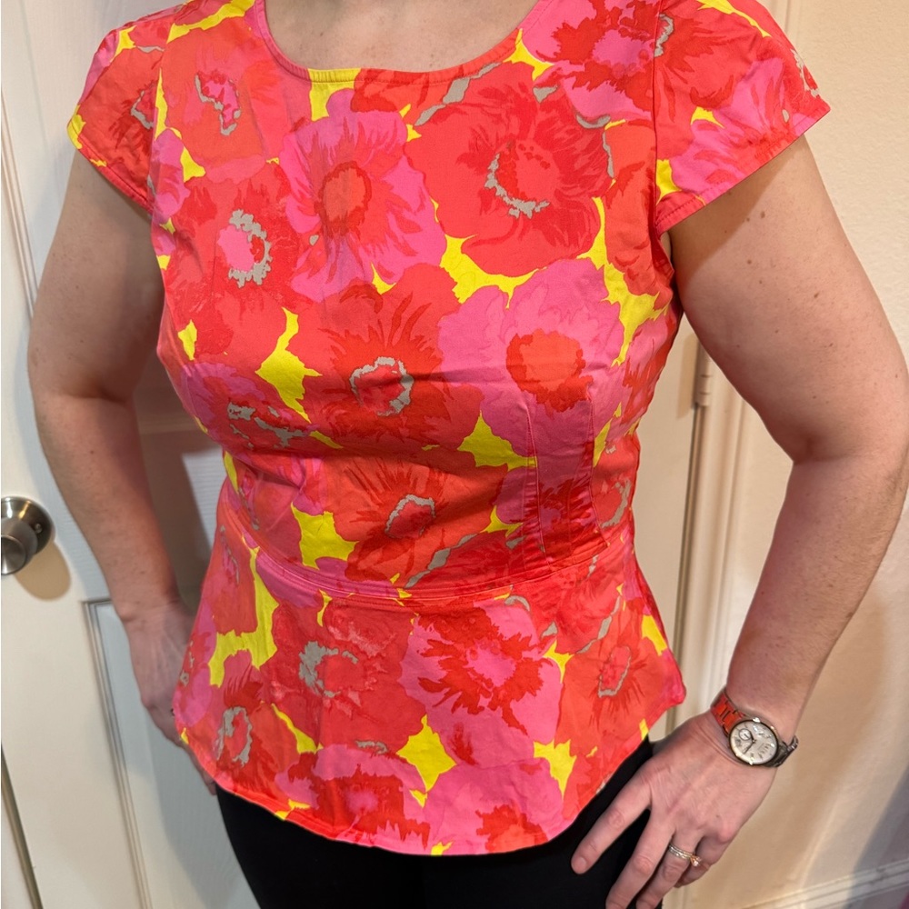 Ann Taylor Loft Peplin Blouse with Cap Sleeves